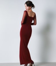 画像4: [韓国製][rinfarre]ワインレッド・ネイビー・Uネック・長袖・シースルー・タイト・ロングドレス・ワンピース[奈月セナ着用][送料無料] (4)