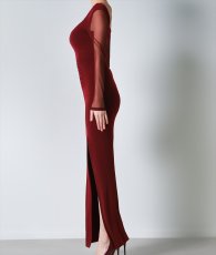 画像8: [韓国製][rinfarre]ワインレッド・ネイビー・Uネック・長袖・シースルー・タイト・ロングドレス・ワンピース[奈月セナ着用][送料無料] (8)