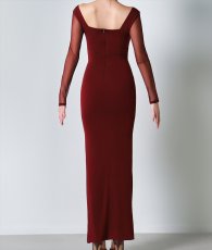 画像9: [韓国製][rinfarre]ワインレッド・ネイビー・Uネック・長袖・シースルー・タイト・ロングドレス・ワンピース[奈月セナ着用][送料無料] (9)