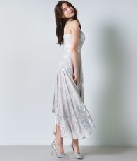 画像3: [韓国製][rinfarre]ホワイトシルバー・ベージュゴールド・キャミソール・メタリックマーブル・ヘムデザイン・ロングドレス ワンピース[黒木麗奈着用]《送料＆代引き手数料無料》 (3)