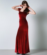 画像2: [韓国製][rinfarre]ベルベット・ワインレッド・キャップスリーブ・ハートネック・ノースリーブ・マーメイドライン・ロングドレス・ワンピース[黒木麗奈着用][送料無料] (2)