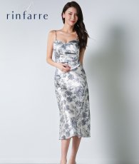 画像1: [韓国製][rinfarre]キャミソール・トワル柄・サテンスリップ・サテン・セクシー・ミディアムドレス・セミロング丈・Aライン・ワンピース[奈月セナ着用][送料無料] (1)