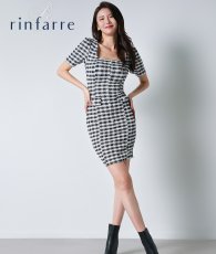 画像1: [韓国製][rinfarre]千鳥・チェック・ミニ・半袖・タイト・ホワイト・ブラック・ミニドレス・ワンピース[奈月セナ着用][送料無料] (1)