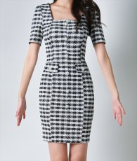 画像6: [韓国製][rinfarre]千鳥・チェック・ミニ・半袖・タイト・ホワイト・ブラック・ミニドレス・ワンピース[奈月セナ着用][送料無料] (6)