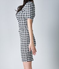 画像7: [韓国製][rinfarre]千鳥・チェック・ミニ・半袖・タイト・ホワイト・ブラック・ミニドレス・ワンピース[奈月セナ着用][送料無料] (7)