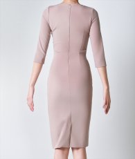 画像8: [韓国製][rinfarre]ベージュ・七分袖・トライアングルカット・タイト・ミディアムドレス・ワンピース[奈月セナ着用][送料無料] (8)