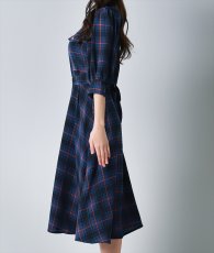 画像7: [rinfarre]チェック柄・五分半袖・パフスリーブ・Aライン・ブルー・ミディアム・ひざ下・ワンピース・ドレス[奈月セナ着用][送料無料] (7)