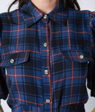 画像9: [rinfarre]チェック柄・五分半袖・パフスリーブ・Aライン・ブルー・ミディアム・ひざ下・ワンピース・ドレス[奈月セナ着用][送料無料] (9)