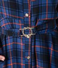 画像10: [rinfarre]チェック柄・五分半袖・パフスリーブ・Aライン・ブルー・ミディアム・ひざ下・ワンピース・ドレス[奈月セナ着用][送料無料] (10)