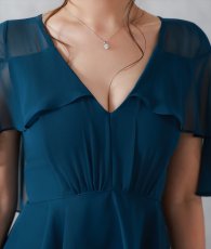 画像11: [ S-Lサイズ / 2カラー ][rinfarre]Vネック・ケープ風スリーブ・ペプラム・シフォン・半袖・タイト・ミディアムドレス・ワンピース[薗田杏奈着用][送料無料] (11)