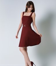 画像2: [韓国製][rinfarre]ノースリーブ・ワインレッド・ベルト・Aライン・ミディアムドレス・ワンピース[黒木麗奈着用][送料無料] (2)