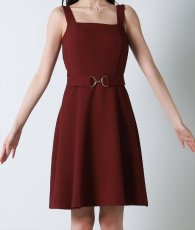 画像6: [韓国製][rinfarre]ノースリーブ・ワインレッド・ベルト・Aライン・ミディアムドレス・ワンピース[黒木麗奈着用][送料無料] (6)