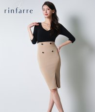 画像1: [韓国製][ S-Lサイズ / 1カラー ][rinfarre]ブラック×ベージュ・バイカラー・ミディ丈・七分袖・ミディアムドレス[奈月セナちゃん着用]代引き手数料・送料無料 (1)