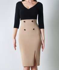 画像6: [韓国製][ S-Lサイズ / 1カラー ][rinfarre]ブラック×ベージュ・バイカラー・ミディ丈・七分袖・ミディアムドレス[奈月セナちゃん着用]代引き手数料・送料無料 (6)