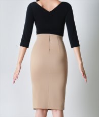 画像8: [韓国製][ S-Lサイズ / 1カラー ][rinfarre]ブラック×ベージュ・バイカラー・ミディ丈・七分袖・ミディアムドレス[奈月セナちゃん着用]代引き手数料・送料無料 (8)