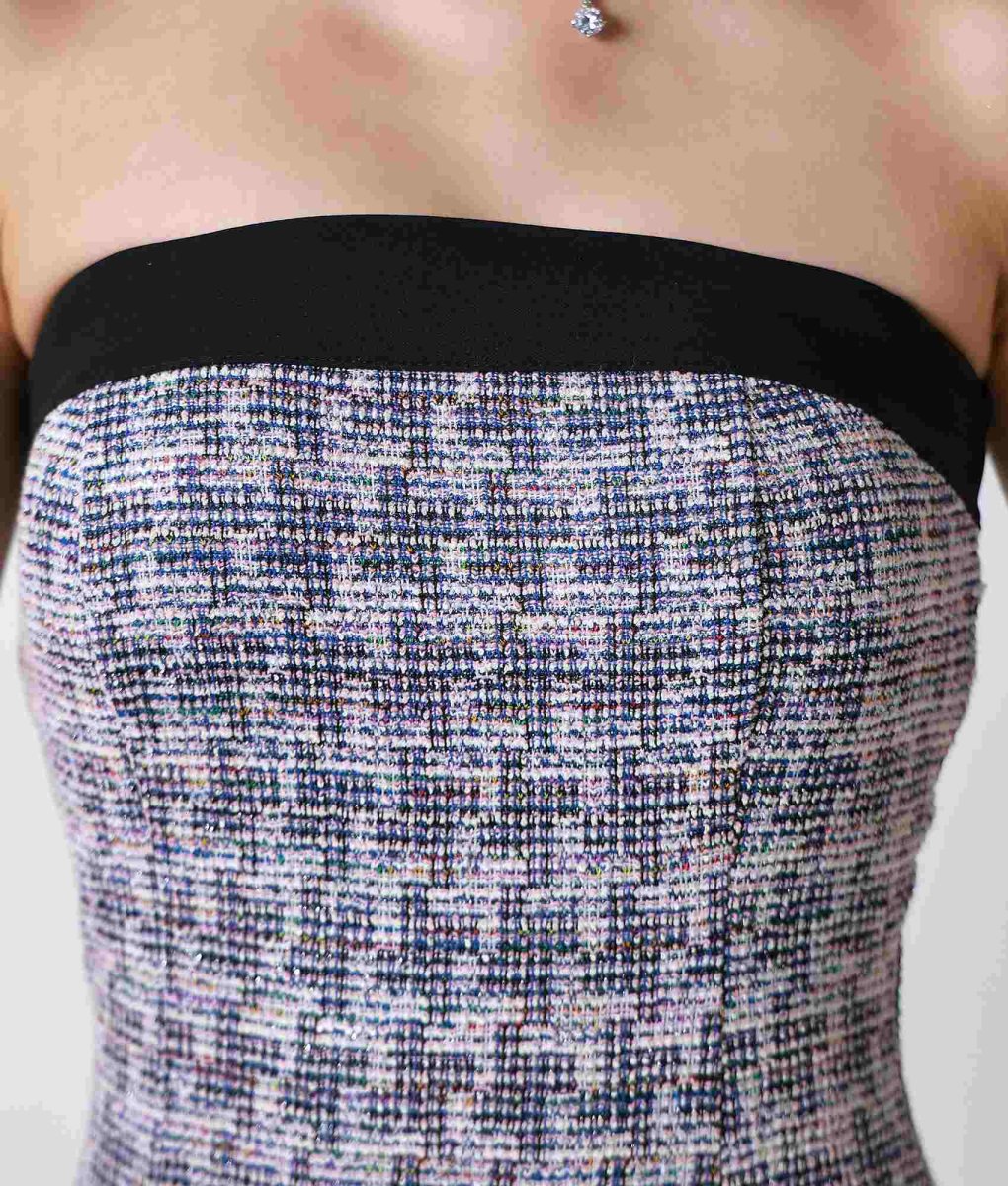 画像12: [韓国製][ S-Lサイズ / 2カラー ][rinfarre]ツイード・ミックスツイード・ベアトップ・ミニ丈・タイトミニ・ドレス[黒木麗奈ちゃん着用][送料無料] (12)