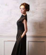 画像3: [ S-Mサイズ / 2カラー ][rinfarre]キャップスリーブ・ハイネック・ポケット・フレア・ミモレ丈・Aライン・ロングドレス・ワンピース[薗田杏奈着用][送料無料]mybk (3)