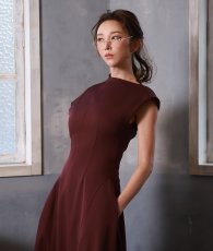 画像8: [ S-Mサイズ / 2カラー ][rinfarre]キャップスリーブ・ハイネック・ポケット・フレア・ミモレ丈・Aライン・ロングドレス・ワンピース[薗田杏奈着用][送料無料]mybk (8)
