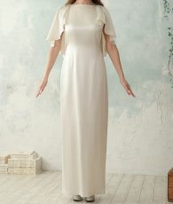 画像7: [ S-Mサイズ / 1カラー ][rinfarre]アイボリー・サテン・フレアスリーブ・ケープ・タイト・ロングドレス・ワンピース[山崎みどり着用][送料無料]myiv (7)
