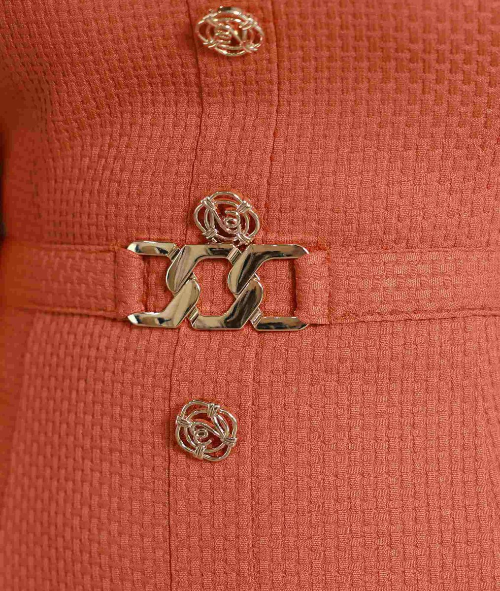 画像10: [韓国製][ S-Lサイズ / 1カラー ][rinfarre]オレンジ・ボタン・ベルト・五分袖・パフスリーブ・Aライン・ミディアムドレス・ワンピース[薗田杏奈着用][送料無料] (10)