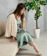 画像4: [韓国製][ S-Lサイズ / 1カラー ][rinfarre]グリーン・ベア・サテン・ボタン・Aライン・ミディアムドレス・ワンピース[薗田杏奈着用][送料無料] (4)