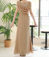 画像14: [ S-Lサイズ / 2カラー ][rinfarre]ドレープネック・シフォン・ベージュ・ネイビー・シンプル・上品・マーメイド・ノースリーブ・ロングドレス[薗田杏奈・黒木麗奈着用][送料無料] (14)