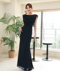 画像5: [ S-Lサイズ / 2カラー ][rinfarre]ドレープネック・シフォン・ベージュ・ネイビー・シンプル・上品・マーメイド・ノースリーブ・ロングドレス[薗田杏奈・黒木麗奈着用][送料無料] (5)