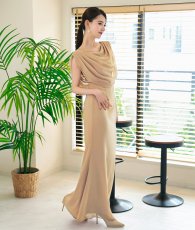 画像8: [ S-Lサイズ / 2カラー ][rinfarre]ドレープネック・シフォン・ベージュ・ネイビー・シンプル・上品・マーメイド・ノースリーブ・ロングドレス[薗田杏奈・黒木麗奈着用][送料無料] (8)