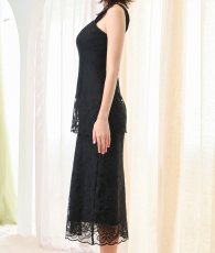 画像9: [ フリーサイズ / 1カラー ][rinfarre]花柄・ブラック・総レース・レイヤー ・ノースリーブ・ペンシルライン・ミディアムドレス・ワンピース[奈月セナ着用][送料無料] (9)