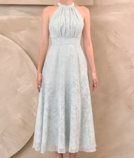 画像6: [ S-Lサイズ / 1カラー ][rinfarre]グリーン・ホルターネック・ペイズリー・デザイン・ドット・胸元プリーツ・シフォン・Aライン・ノースリーブ・ロングドレス・ワンピース[奈月セナ着用][送料無料] (6)