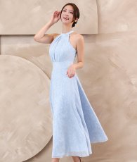 画像7: [ S-Lサイズ / 2カラー ][rinfarre]ペイズリー花柄・ホルターネック・胸元プリーツ・シフォン・Aライン・ノースリーブ・ロングドレス・ワンピース[薗田杏奈・奈月セナ着用][送料無料] (7)