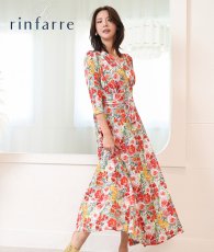 画像1: [ フリーサイズ / 1カラー ][rinfarre]花柄・アート・カラフル・鮮やか・Vネック・カシュクール・七分袖・マキシ・ロングドレス・ラップ・ワンピース[奈月セナ着用][送料無料] (1)