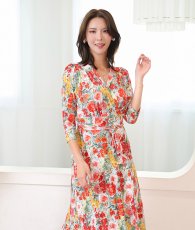 画像2: [ フリーサイズ / 1カラー ][rinfarre]花柄・アート・カラフル・鮮やか・Vネック・カシュクール・七分袖・マキシ・ロングドレス・ラップ・ワンピース[奈月セナ着用][送料無料] (2)
