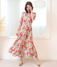 画像4: [ フリーサイズ / 1カラー ][rinfarre]花柄・アート・カラフル・鮮やか・Vネック・カシュクール・七分袖・マキシ・ロングドレス・ラップ・ワンピース[奈月セナ着用][送料無料] (4)