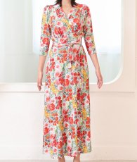 画像6: [ フリーサイズ / 1カラー ][rinfarre]花柄・アート・カラフル・鮮やか・Vネック・カシュクール・七分袖・マキシ・ロングドレス・ラップ・ワンピース[奈月セナ着用][送料無料] (6)