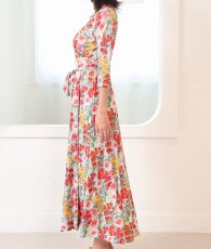 画像7: [ フリーサイズ / 1カラー ][rinfarre]花柄・アート・カラフル・鮮やか・Vネック・カシュクール・七分袖・マキシ・ロングドレス・ラップ・ワンピース[奈月セナ着用][送料無料] (7)