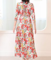 画像8: [ フリーサイズ / 1カラー ][rinfarre]花柄・アート・カラフル・鮮やか・Vネック・カシュクール・七分袖・マキシ・ロングドレス・ラップ・ワンピース[奈月セナ着用][送料無料] (8)
