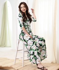 画像2: [ フリーサイズ / 1カラー ][rinfarre]花柄・Vネック・カシュクール・七分袖・マキシ・ロングドレス・ラップ・ワンピース[薗田杏奈着用][送料無料] (2)