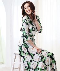 画像4: [ フリーサイズ / 1カラー ][rinfarre]花柄・Vネック・カシュクール・七分袖・マキシ・ロングドレス・ラップ・ワンピース[薗田杏奈着用][送料無料] (4)