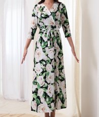 画像8: [ フリーサイズ / 1カラー ][rinfarre]花柄・Vネック・カシュクール・七分袖・マキシ・ロングドレス・ラップ・ワンピース[薗田杏奈着用][送料無料] (8)