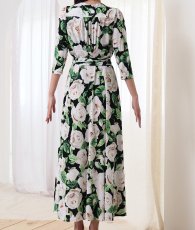 画像10: [ フリーサイズ / 1カラー ][rinfarre]花柄・Vネック・カシュクール・七分袖・マキシ・ロングドレス・ラップ・ワンピース[薗田杏奈着用][送料無料] (10)