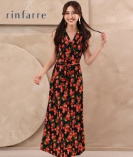 画像1: [ フリーサイズ / 1カラー ][rinfarre]ノースリーブ・Vネック・花柄・カシュクール・ラップワンピース・マキシ・ロングドレス・ワンピース[薗田杏奈着用][送料無料] (1)