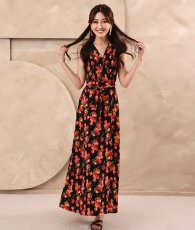 画像2: [ フリーサイズ / 1カラー ][rinfarre]ノースリーブ・Vネック・花柄・カシュクール・ラップワンピース・マキシ・ロングドレス・ワンピース[薗田杏奈着用][送料無料] (2)