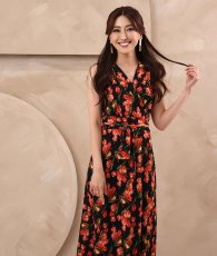 画像4: [ フリーサイズ / 1カラー ][rinfarre]ノースリーブ・Vネック・花柄・カシュクール・ラップワンピース・マキシ・ロングドレス・ワンピース[薗田杏奈着用][送料無料] (4)