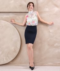 画像5: [ フリーサイズ / 1カラー ][rinfarre]花柄・ハイネック・スタンドネック・ノースリーブ・シフォン・ブラウス[奈月セナ着用][送料無料] (5)