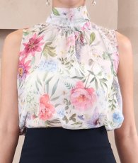 画像8: [ フリーサイズ / 1カラー ][rinfarre]花柄・ハイネック・スタンドネック・ノースリーブ・シフォン・ブラウス[奈月セナ着用][送料無料] (8)