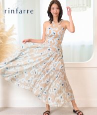 画像1: [ S-Lサイズ / 1カラー ][rinfarre]アブストラクト柄・ホルターネック・シフォン・ノースリーブ・ロングドレス・ワンピース[奈月セナ着用][送料無料] (1)