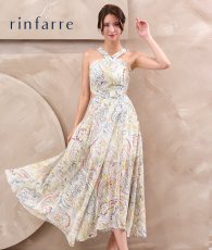 画像1: [ S-Lサイズ / 1カラー ][rinfarre]ペイズリー柄・Vネック・ホルターネック・シフォン・ヘムデザイン・ノースリーブ・ロングドレス・ワンピース[奈月セナ着用][送料無料] (1)