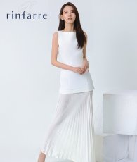 画像1: [ S-Mサイズ / 1カラー ][rinfarre]ホワイト・プリーツ・切替・ボートネック・ノースリーブ・マーメイド・ロングドレス・ワンピース[黒木麗奈着用][送料無料] (1)
