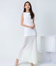 画像14: [ S-Mサイズ / 1カラー ][rinfarre]ホワイト・プリーツ・切替・ボートネック・ノースリーブ・マーメイド・ロングドレス・ワンピース[黒木麗奈着用][送料無料] (14)